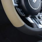 Two Tone Perforated PU Leather Steering Wheel Cover for Car Van SUV Truck, 14.5 to 15 inch, Standard, Beige