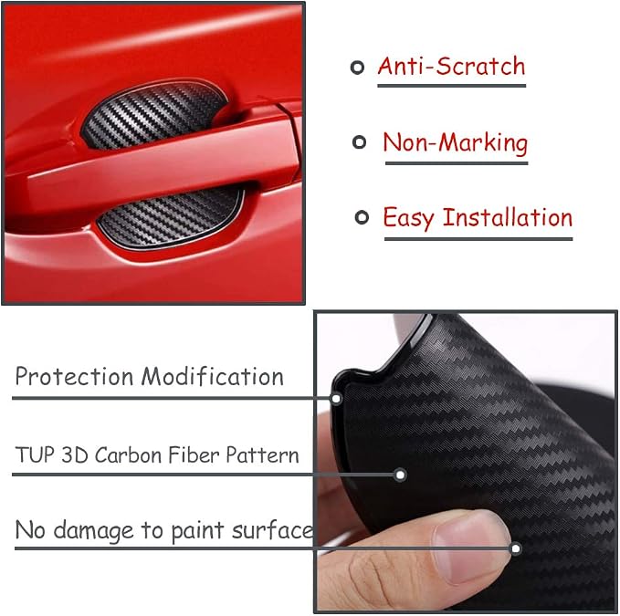 4Pcs Car Door Handle Protective Films,Universal 3D Carbon Fiber Car Door Handle Paint Protection Film for Grip Recesses(S)