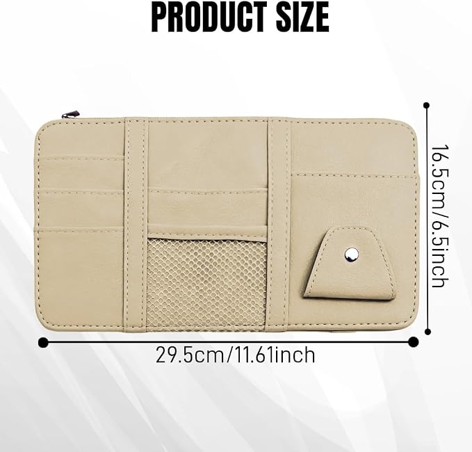 Car Sun Visor Organizer, Truck Visor Organizer, Leather Multi-Pocket Auto Visor Storage Pocket Pouch Holder with Zipper, Auto Accessories Storage Bag for Driving License Card Pen (Beige)