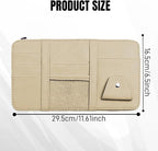 Car Sun Visor Organizer, Truck Visor Organizer, Leather Multi-Pocket Auto Visor Storage Pocket Pouch Holder with Zipper, Auto Accessories Storage Bag for Driving License Card Pen (Beige)