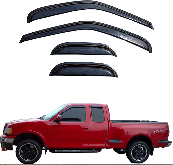 Window Rain Guards for 1997-2003 Ford F-150 & 1997-1999 F-250 Super/Extended Cab | Black Window Deflectors | Weatherproof, Easy Installation, Reduces Wind Noise | Sleek Design for Truck Protection