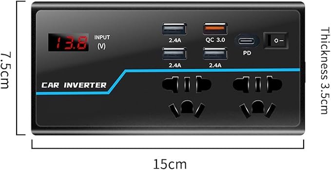 200W Car Power Converter, DC 12V to AC 110V Car Inverter, Car Outlet Adapter with PD 30W(PD3.0)/QC 30W(QC3.0) Fast Charging Ports, Car Plug Converter with On/Off Switch and Current LCD Screen