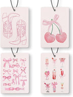 Coquette Pink Bow Car Air Freshener 4 Pcs, Western Cowgirl Boots Cherry Cocktail Lovers Hanging Air Freshener for Cars Closet Drawer Books, Cute Girly Car Accessories for Women Girls