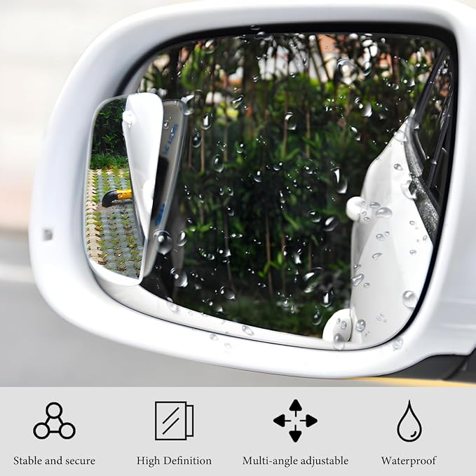 2 PCS Blind Spot Mirrors, Rounded Trapezoid HD Glass Frameless Rear View Mirror with Adjustable Stick, Universal Convex Wide Angle Blindspot Side Mirror for Cars Trucks SUVs