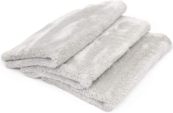 Eagle Edgeless 500 (3-Pack) Professional Korean 70/30 Blend Super Plush Microfiber Detailing Towels, 500GSM, 16in x 24in, Ice Grey