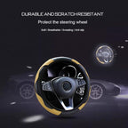 Ultra Fine Carbon Fiber Leather Steering Wheel Cover, Anti Slip and Sun Protective Protect The Steering Wheel, Easy to Install,Universal of 14.5"-15" (Beige)