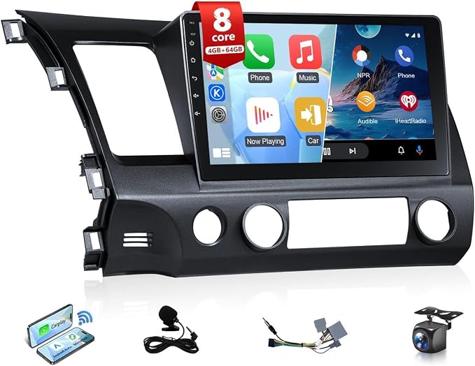 8Core Android Car Stereo for Honda Civic 2006 to 2011 Apple CarPlay Android Auto, 10.1IN IPS Touch Screen for Civic Car Play Head Unit 5G WiFi GPS Navi FM RDS EQ DSP Audio SWC Camera, 4G + 64G