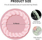 Fluffy Car Steering Wheel Cover, 15 Inches Anti-Slip Round Fuzzy Winter Steering Wheel Protector, Soft Warm Plush Steering Wheel Cover for Women Girls, Car Accessories (Pink, D-Shaped)