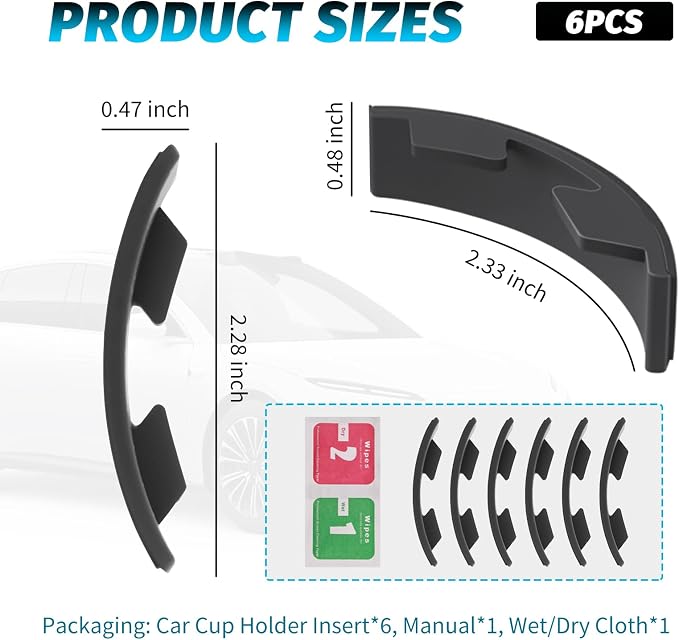 6PCS Upgraded Silicone Car Cup Holder Insert with Arc Leaf Design,Soft Cupholder Insert for Car to Reduce Cup Sliding & Shaking,Large Adhesive Backing Cups Holder Inserts for Cars