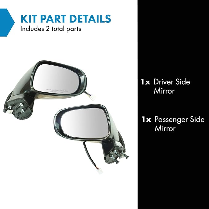 2 Piece Driver and Passenger Side Mirror Assembly Set Electric Adjustment Heated Memory Black Compatible with 2010-2012 Lexus ES350 LX1320135 LX1321135