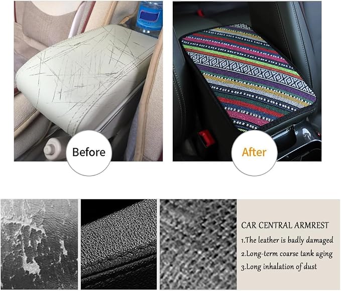 Car Center Console Cover,Boho Car Accessories Car Armrest Box Pad for Comfortable Support,Universal Armrest Cover for Car Truck SUV Center Console,Car Decorations Interior Aesthetic (Armrest cover-B)