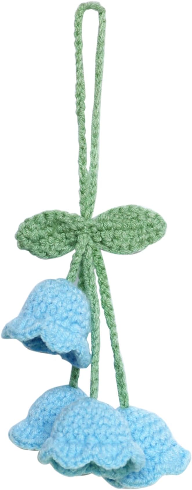 Lily Flower Handmade Knitted Car Mirror Hanging Accessories, Rear Riew Mirror Accessories Car Decorations for Women Men