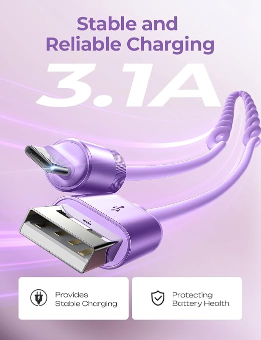 Coiled USB C Cable, 2 Pack for Android Auto & CarPlay Cable, Short USB A to USB C Cable Compatible with iPhone 17/16/15, Samsung Galaxy S25/S24/S23 A15/A14, Google Pixel 9/8, Purple 4FT