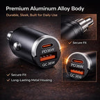 USB C Car Charger Fast Charging, 36W Dual Port Car Charger Adapter, PD 36W USB C & QC USB A, Mini Aluminum Car Charger for iPhone 17/16/15, Samsung, Huawei, iPad, AirPods
