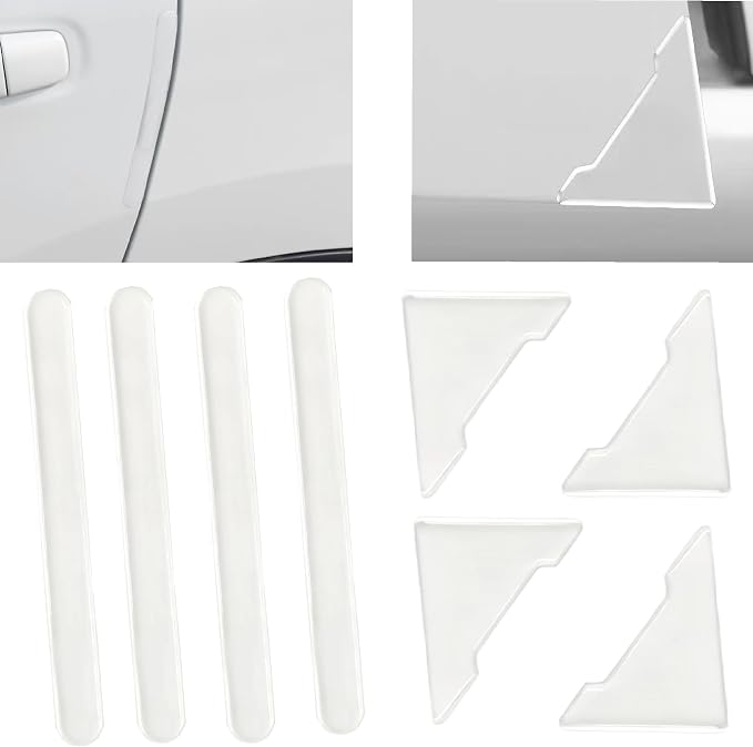 MSMJFSA 8 Pcs Clear Car Door Edge Guards, PU Bumper Protectors | Soft self-adhesive PU guards help protect car door edges from bumps and scratches; clear universal fit for cars, SUVs