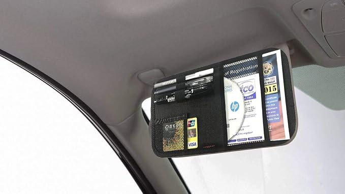 Car Sun Visor Organizer, Auto Visor Holder Interior Accessories Pocket Organizer - Car Registration Holder Document Storage Pouch Pen Holder - Black