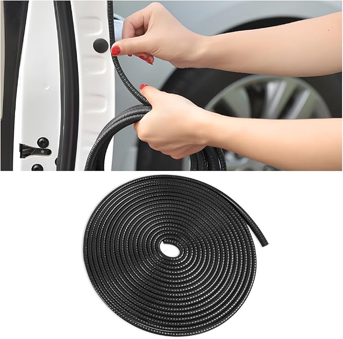Car Door Edge Guards, 16Ft Rubber Seal Car Door Edge Trim, U Shape Door Edge Protector Guard, Aluminum Weather Proofing Automotive Door Edge Molding Protection for Most Car (Black)