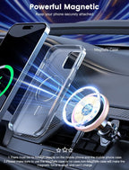 for Magnetic Car Mount Charger-15W Wireless Car Charger-Magnetic Car Phone Holder for Dash Air Vent-LED RGB HandsFree Car Mount Fast Car Charger for iPhone 16 15/14/13/12 Pink