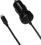 MFi Certified 12W (5V, 2.4A) Car Charger with Lightning Cable for iPhone and Apple Devices, 3 ft, Black