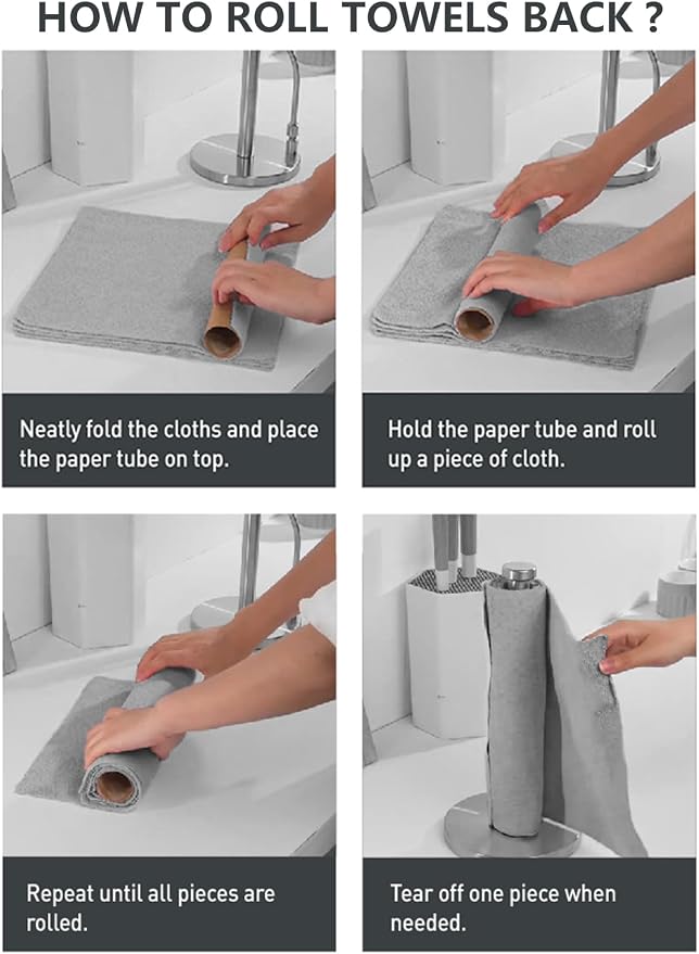 Microfiber Cleaning Cloth Roll -40 Pack, Tear Away Microfiber Towels, 12" x 12", Reusable, Washable, Scratch Free, Ultra Absorbent Dishcloth for for All-Around Cleaning Supplies (Grey)