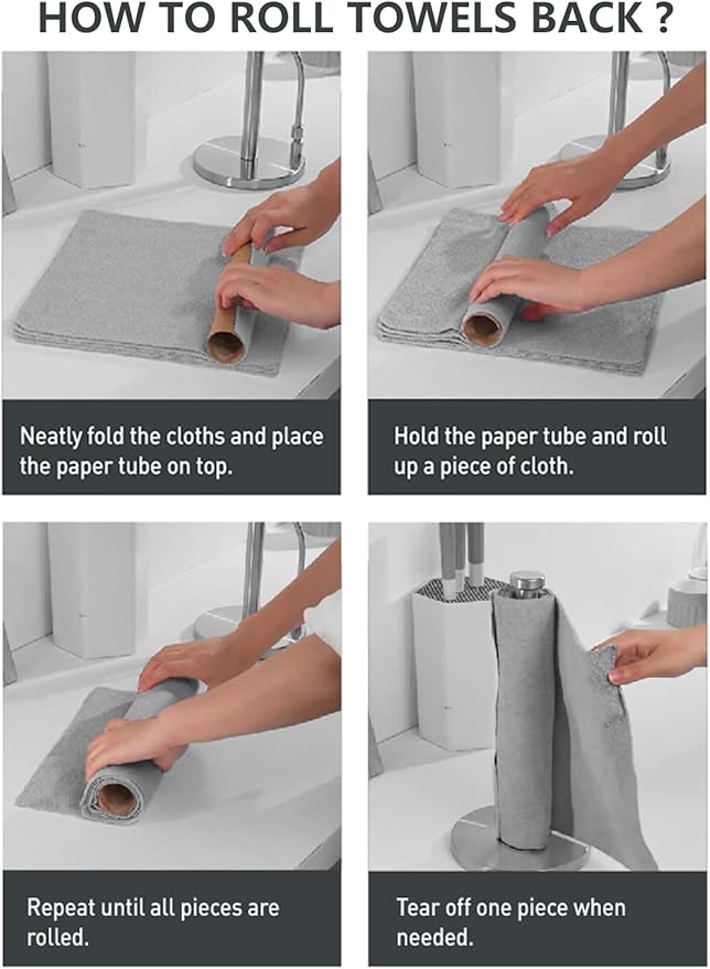 Microfiber Cleaning Cloth Roll -40 Pack, Tear Away Microfiber Towels, 12" x 12", Reusable, Washable, Scratch Free, Ultra Absorbent Dishcloth for All-Around Cleaning Supplies (White)