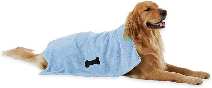 Pet Grooming Microfiber Towel, Embroidered Collection, X-Large,41x23.5", Blue