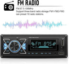 Single DIN Car Radio Headunit Bluetooth Stereo Audio for Handsfree Calling,Phone Charging, FM/ MP3/TF Card/AUX/Time,Dual USB,7 LED Colors