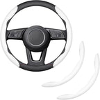 2-Piece Steering Wheel Cover, Carbon Fiber Segmented Steering Wheel Protector, Universal and Anti-Slip Durable Car Leather Protective Cover, Car Interior Accessories for Women and Men (White)