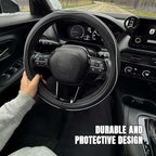 Car Steering Wheel Cover, Durable Leather Cover with Anti-Slip Lining, Breathable Auto Wheel Cover Protector, Universal 15 Inch Anti-Slip Steering Wheels for Men & Women (Black White)
