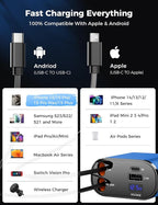 【Upgraded】 Retractable Car Charger 4 in 1, Fast Car Phone Charger with Cord 2.6ft, USB C and Apple Car Charger Adapter, Compatible with iPhone 17/16/15/15 Pro Max/14/13/12/11, Galaxy, Pixel