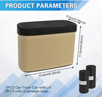2PCS Car Trash Can with Lid, Press-Top Car Trash Bin with 30PCS Cars Trashs Bags, Small Automotive Dustbin Garbage Container Universal Fit Most Cars Office Home (2pcs-Beige)