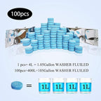 100 Pcs Atuo Windshield Washer Tablets,Windshield Wiper Fluid,1 Pack Makes 105 Gallons,1 Piece Makes 1.05 Gallons(Winter: Use With De-icer or Methanol)