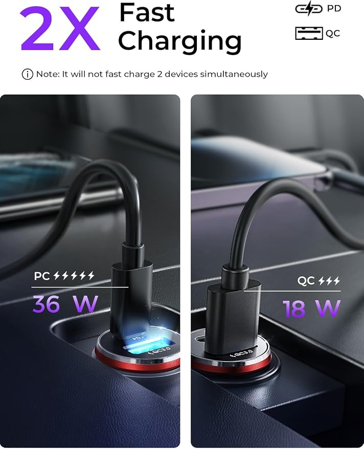 2-Pack USB C Car Charger Adapter Fast Charge, 48W All Metal Cigarette Lighter USB Charger for iPhone 15 Smallest Flush Car Charger USB C for iPhone 14 Pro Max 13 12 Galaxy S23/22 iPad Pro-Red | Cigarette Lighter USB Charger, Car Accessories for M...
