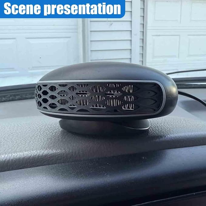 12V 150W Car Heater, Portable 2-in-1 Car Dashboard Defroster with Cigarette Lighter Plug, 360° Rotary Vehicle Fast Heating Fan, Self-Adhesive Windshield Defogger for Most Cars(Black)