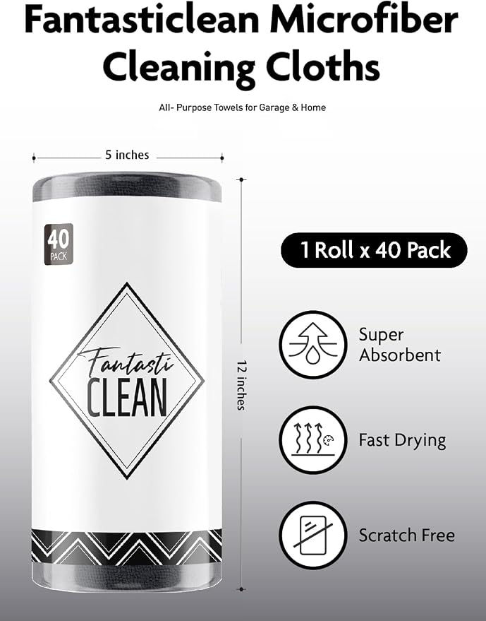 Microfiber Cleaning Cloth Roll -40 Pack, Tear Away Microfiber Towels, 12" x 12", Reusable, Washable, Scratch Free, Ultra Absorbent for All-Around Cleaning Supplies (DimGrey)