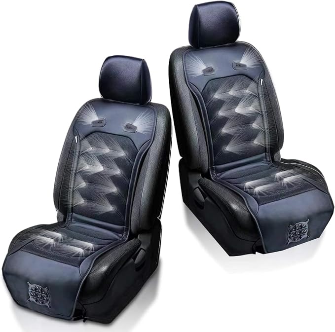 2 Pack Cooling Car Seat Cushion - Black 12V Automotive Comfortable Massager Cooler Pad-Air Conditioned Air Circulation for Hot Weather