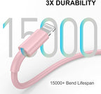 Car iPhone Carplay Cable, Car Charger Cord, USB A to Lightning Cable Fast Charging & Data Transfer for iPhone 14/13/12/11 Pro Max XR XS X 8 7 6 Plus SE Tangle-Free,3ft Pink