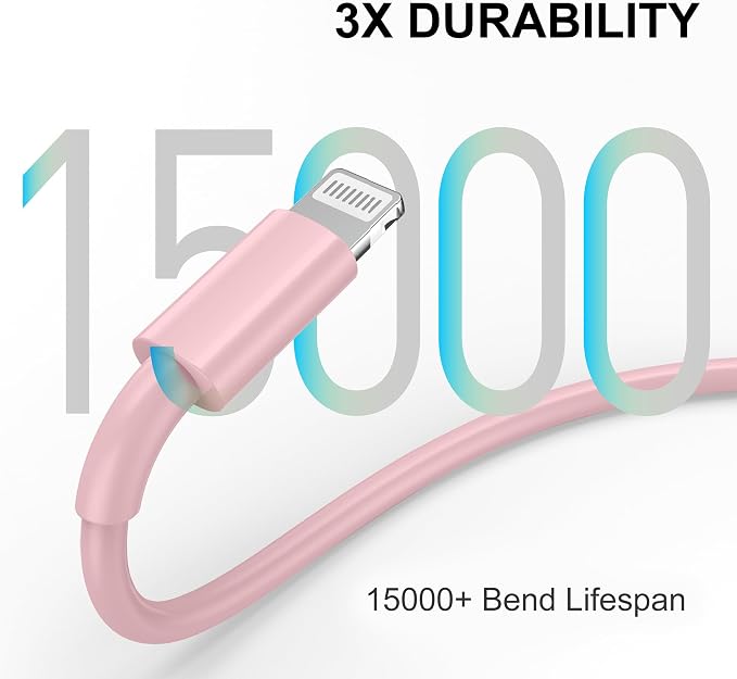 Car iPhone Carplay Cable, Car Charger Cord, USB A to Lightning Cable Fast Charging & Data Transfer for iPhone 14/13/12/11 Pro Max XR XS X 8 7 6 Plus SE Tangle-Free,3ft Pink