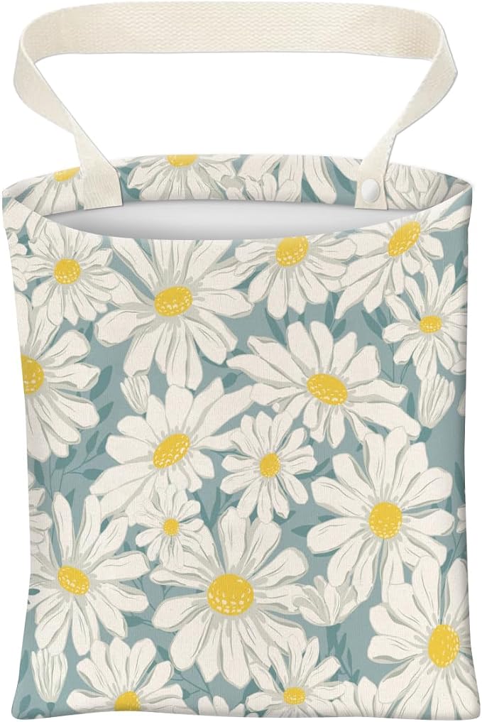 Car Trash Can, Cute Car Trash Bag, Hanging Car Organizer and Storage Bag, Trash Bin for Car Accessories, Vehicle, Travelling, Camping Cute Blue White Daisy