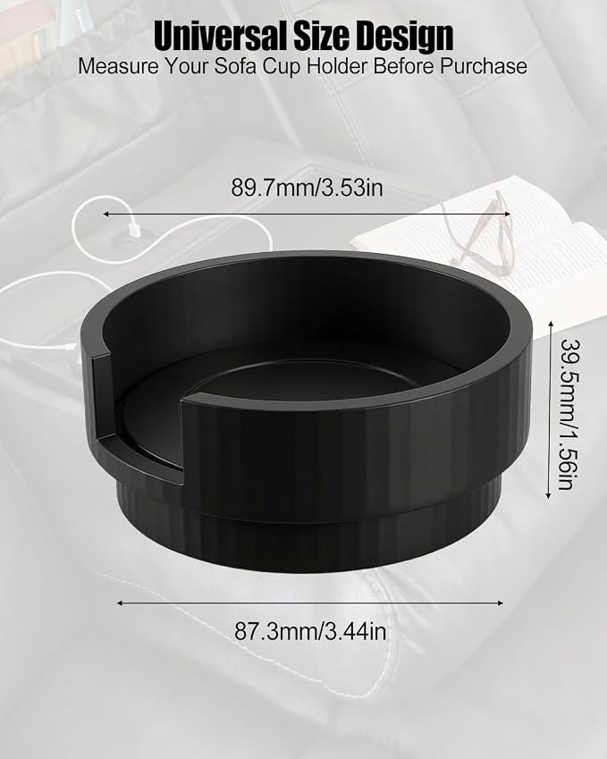 Universal Couch Cup Holder Adapter Insert 2 Pack, Sofa Cup Holder Expander with Anti-Slip Pad, Fits Most Recliner & Couch Cup Holders, Spill-Free Drink Storage for Mugs, Wine Glasses, Soda Cans