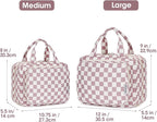 Travel Toiletry Bag for Women Large Hanging Makeup Bag Organizer Toiletries Bag for Full Size Essentials Accessories Cosmetics (Dusty Pink Checkerboard (Large))