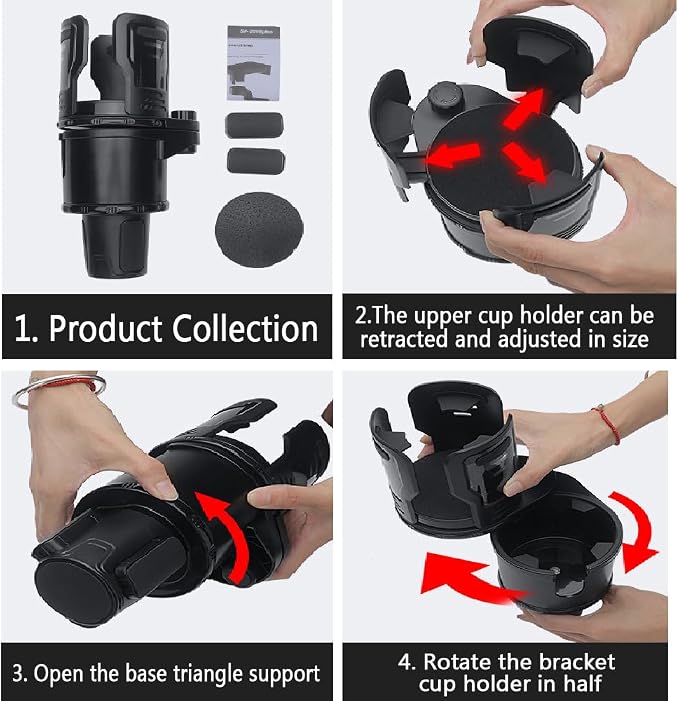 Cup Holder Expander for Car, 2-in-1 Multifunction Cup Holder with Lock Fit for Yeti, Stanley 32-40oz Large Bottles, 360° Rotating Car Cup Holder Insert with Adjustable Base, Car Accessories (Plus)