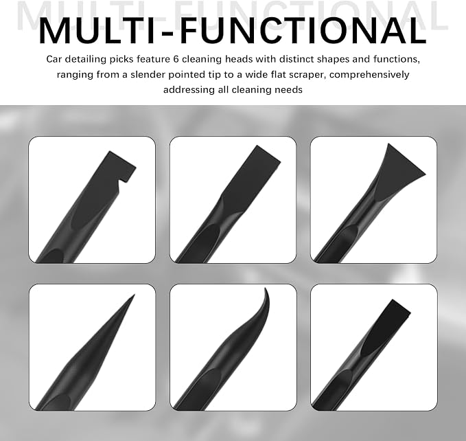 6PCS Car Detailing Pick Set,Car Detailing Tools with 6 Cleaning Heads for Vents,Seams,Cup Holders,Buttons & Interior Gaps,Universal Cars Cleaning Kit for Most Cars SUVs