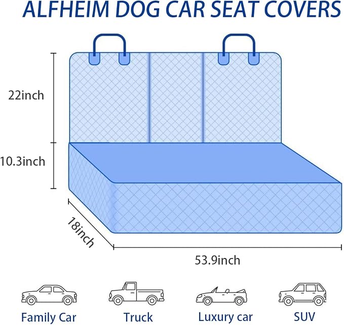 Dog Car Seat Cover for Back Seat, Waterproof Dog Bench Seat Pad Compatible for Armrest & Seat Belt, Universal Nonslip Durable Soft Pet Backseat Protector for Cars Trucks & SUVs (Black)