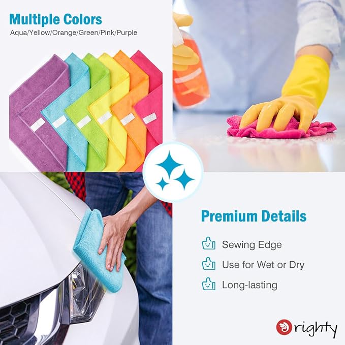 Orighty Microfiber Cleaning Cloth, 150 Pack Microfiber Towels for Cars, Multi-Purpose Shop Towels Cleaning Rags Bulk for Car, Home, Kitchen, 12 x 11 inch