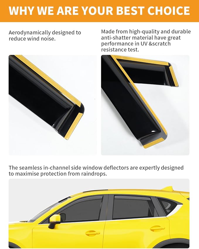 in-Channel Window Rain Guards Fit for Mazda CX5 2017-2025 Rain Guard Extra Durable CX-5 Side Window Deflectors Visors Low Profile Vent Visors CX 5Vent Shades Car Accessories-4 pcs