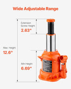 Hydraulic Bottle Jack, 20 Ton/44092 lbs Low Profile Welded Bottle Jack with 6.69''-12.6'' Lifting Range & 3-Section Long Handle, for Car, Pickup, Truck, RV, Auto Repair, Industrial Engineering