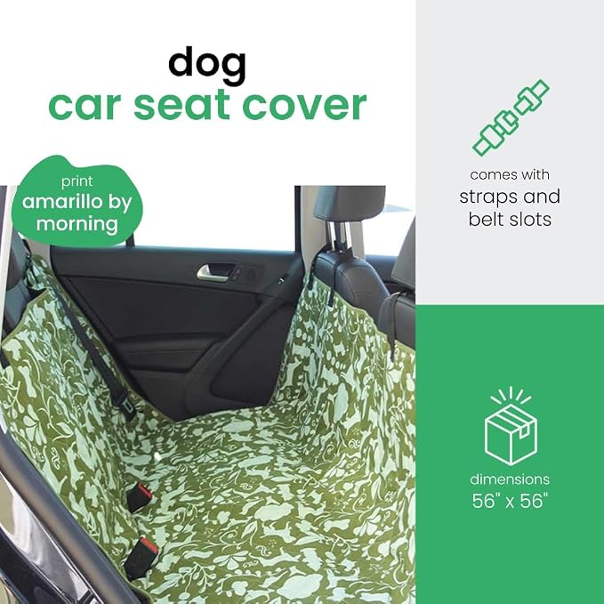 3-in-1 Back Seat Cover for Dogs, 100% Cotton Canvas Back Seat Hammock with Headrest Straps, Belt Slots, & Anchors, Non-Skid Cargo Area Cover, Machine Washable, No Harmful Chemicals, 56"x56"