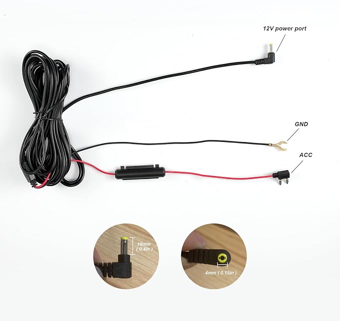 Car TV Headrest Monitor Hardwired Kit Battery Fuse Power Cable (1 Port)