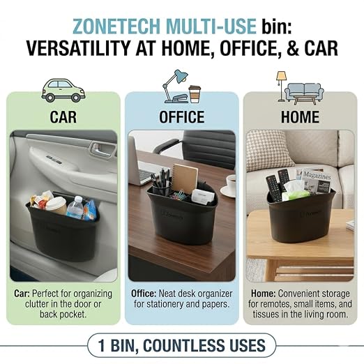 Portable Hanging Mini Car Garbage Can – Classic Black Trash Container - Premium Quality Automotive Universal Compact Traveling Wastebasket for Vehicle,Office, Home (1-Pack)